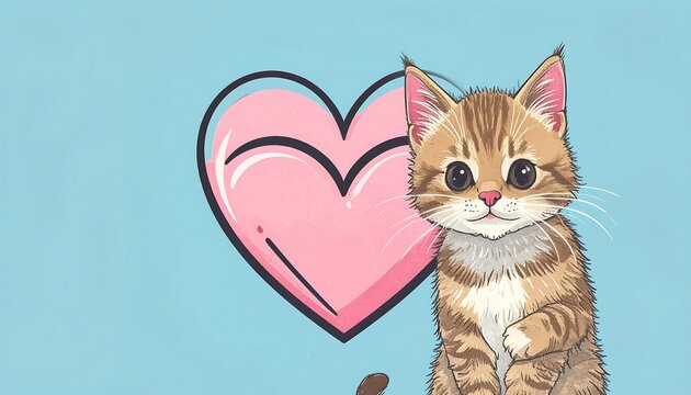 Cute cartoon cat with heart