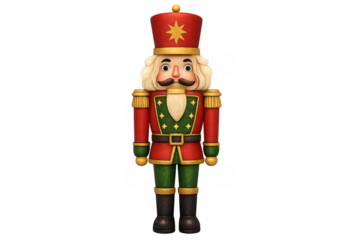 Classic nutcracker soldier standing at attention on transparent background