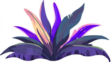 Illustration of a vibrant, stylized plant with purple and pink leaves, detailed and colorful.