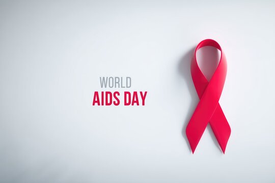 Vibrant red ribbon, a powerful emblem for global HIV awareness, AIDS support, and aging population health, displayed on a pristine white surface. - Powered by Adobe