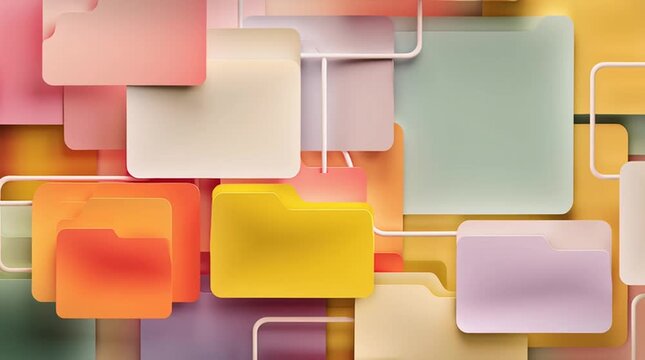 Colorful file folders arranged in a grid pattern with white connecting lines for organization design