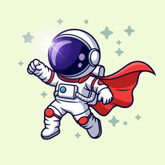 A brave astronaut in a sleek space suit, adorned with a dynamic cape, is depicted in mid-flight, capturing the essence of heroism and adventure in a vibrant cosmic setting.