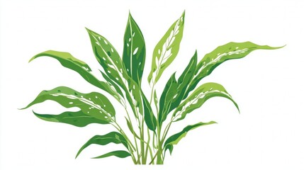 Naklejka premium A vibrant illustration of a tropical plant with long green leaves and distinctive white patterns, set against a clean white background.