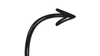 Hand-drawn Curved Arrow, Black Ink Vector Illustration, Direction Pointer, Next Icon, UI Element