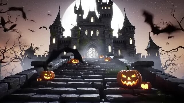 Spooky halloween castle steps