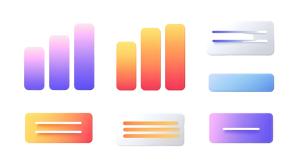 flat chart UI elements with gradient color bars clean vector layout no shadows white background