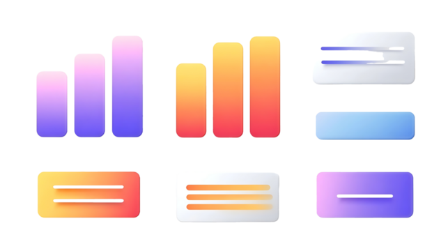 flat chart UI elements with gradient color bars clean vector layout no shadows white background