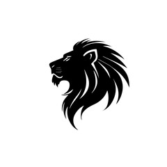 Vector illustration of a minimalist black lion head logo in side profile view. Elegant, bold, and modern design perfect for branding, sports team emblems, tattoo design, or company identity.