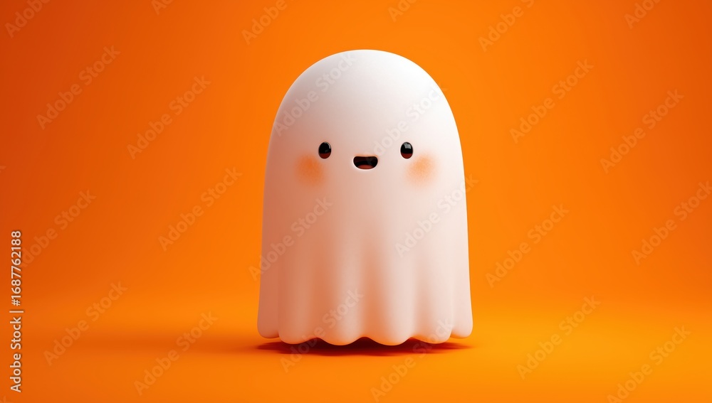 Wall mural a cute ghost on an orange background, in a minimalistic style with simple shapes and a white color a