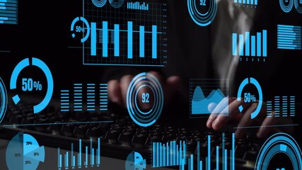 A business professional engages with a digital interface displaying various graphs and charts, highlighting the importance of data analysis in today financial landscape. Xenic - Powered by Adobe