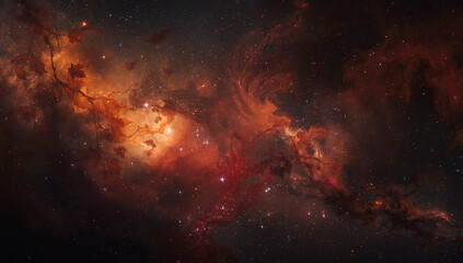 Fototapeta premium Surreal Galaxy view where Stars and nebulae swirl with Autumn Leaves