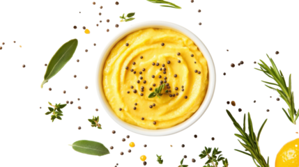 delicious yellow mustard sauce on white background 