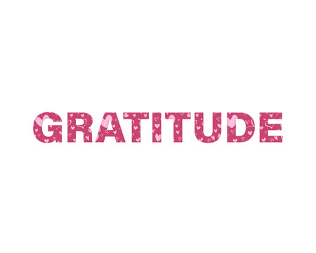 Gratitude text effect with pink hearts pattern design