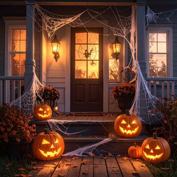 Halloween decorated front porch