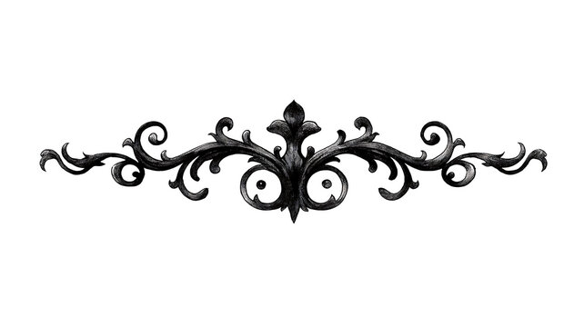 horizontal gothic ornamental divider painterly ink or stonecarved flourish symmetrical design medieval gothic style twisted iron vines and cryptic symbols ele