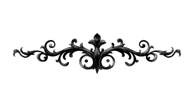 horizontal gothic ornamental divider painterly ink or stonecarved flourish symmetrical design medieval gothic style twisted iron vines and cryptic symbols ele