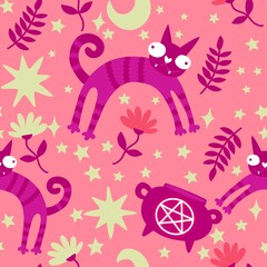 Halloween animals seamless cats pattern for wrapping paper and fabrics and linens and kids clothes print