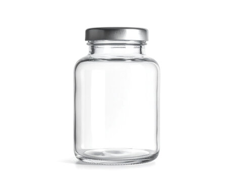 Empty glass vial with silver cap isolated on white background
