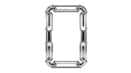An irregular picture frame floating vertically with a blank space in the middle and a frame made of liquid glass lines and letters Simple thin frame design a