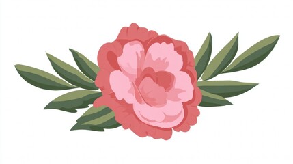 A detailed illustration of a pink flower with green leaves, perfect for decorative purposes.