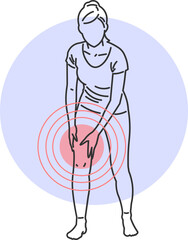 Woman with severe thigh pain in minimalist vector illustration