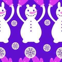 Christmas cartoon ice seamless snowman pattern for wrapping paper and fabrics