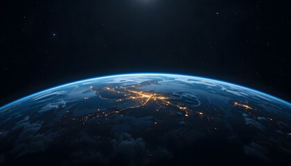 Obraz premium Earth from Space at Night with City Lights Illuminating the Surface