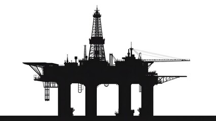 Silhouette of an Offshore Oil Rig Against a White Background