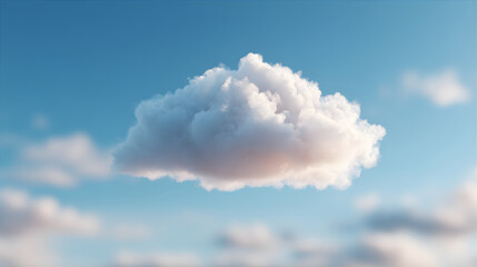 Single fluffy white cloud floating in a clear blue sky, casting a gentle shadow. Ideal for background or weather concept.