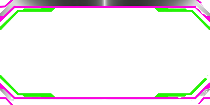 make a high tech 2d frame with a top and bottom line but none of the sides Cyberpunk style Use neon green neon fushia and polished steel white background.jpeg