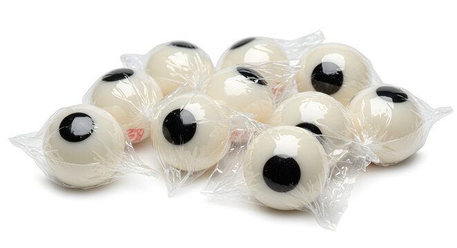 Pile of Individually Wrapped Eyeball Candies for Halloween Fun and Spooky Treats