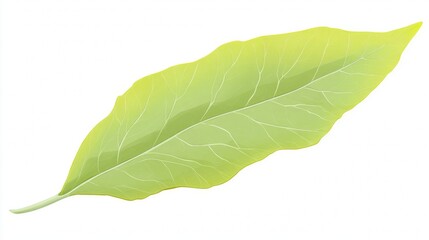 Obraz premium A single light green leaf with visible veins, illustrated against a plain white background.
