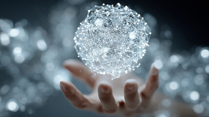 Hand Holding Digital Sphere with Glowing Network Connections