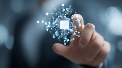 Futuristic Microchip with Digital Energy Sparks