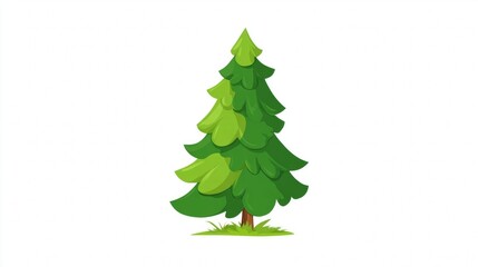 Fototapeta premium A stylized green fir or pine tree with lush foliage isolated on a white background.