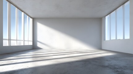 Sunlight Casts Geometric Shadows Across a Vast Empty Concrete Loft Interior.