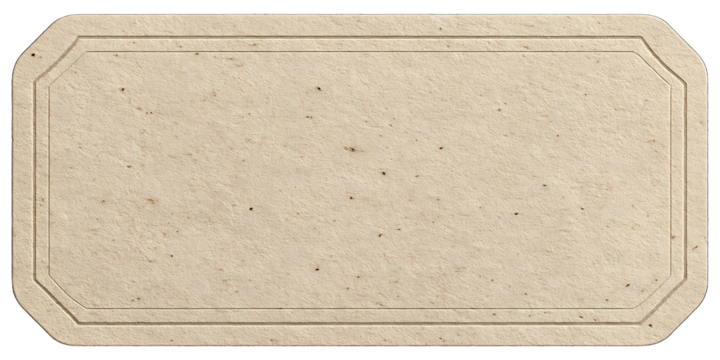 A blank stickerstyle product label with a natural artisanal look The shape is slightly irregular like a handcut rectangle with a soft textured edge resembling