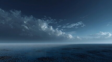 Dramatic Ocean Horizon: Moody Sky and Calm Waters Serene Landscape.