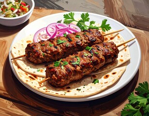 Grilled lamb skewers on pita
