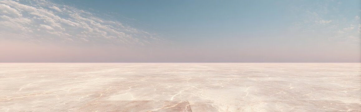 Pastel Serenity: A Vast Cracked Salt Flat Under a Dreamy Dawn Sky. - Powered by Adobe