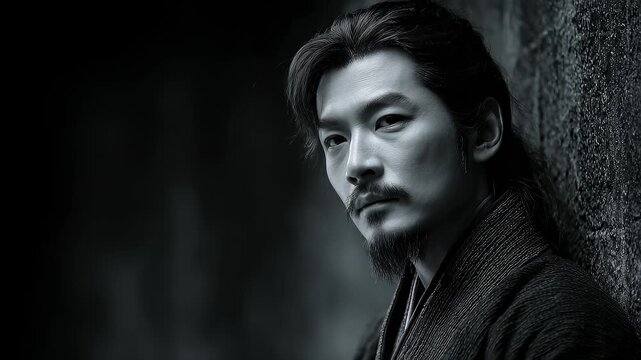 Black and White Portrait of a Man Displaying Maturity and Restraint