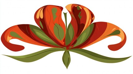 Obraz premium Vector illustration of a red and yellow abstract flower design with green leaf pattern for spring blossom beauty