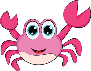 Funny Cute Pink Crab Cartoon Character Vector Design