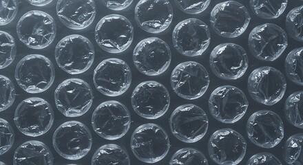 Close-up of Clear Plastic Bubble Wrap Texture on Dark Background