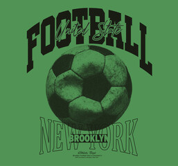 Vintage football with College Font, on a green sports background, an emblem of a world championship game. Football t-shirt, sweatshirt design. perfects for men's, boy's, girl's and women's jersey. 