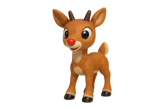 Smiling reindeer character standing on transparent background