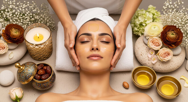 A Moroccan-Inspired Luxury Spa Experience with Argan Oil & Organic Skincare for beauty magazine covers, spa gift voucher designs, premium lifestyle campaigns, wellness retreat invitations