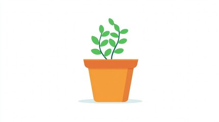 Obraz premium A simple flat vector illustration of a small green plant with several leaves growing in a terracotta pot.