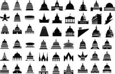 Capitol Landmark Silhouette Icon Vector Set Historic Capitol Building Black Silhouette Icon Design
