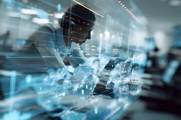 Focused Analyst Interacting with Global Data Visualization.